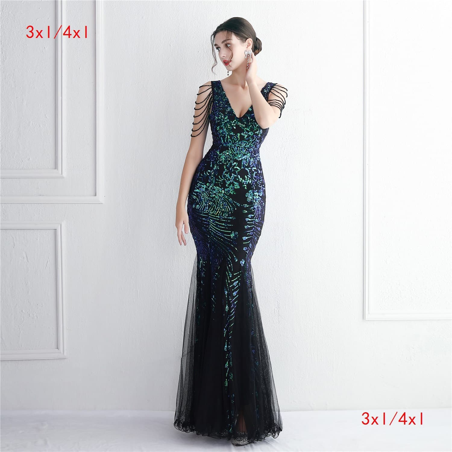 19606-S#3XL4XL Long Sequin Plus Size Performance Gown Banquet Evening Dress