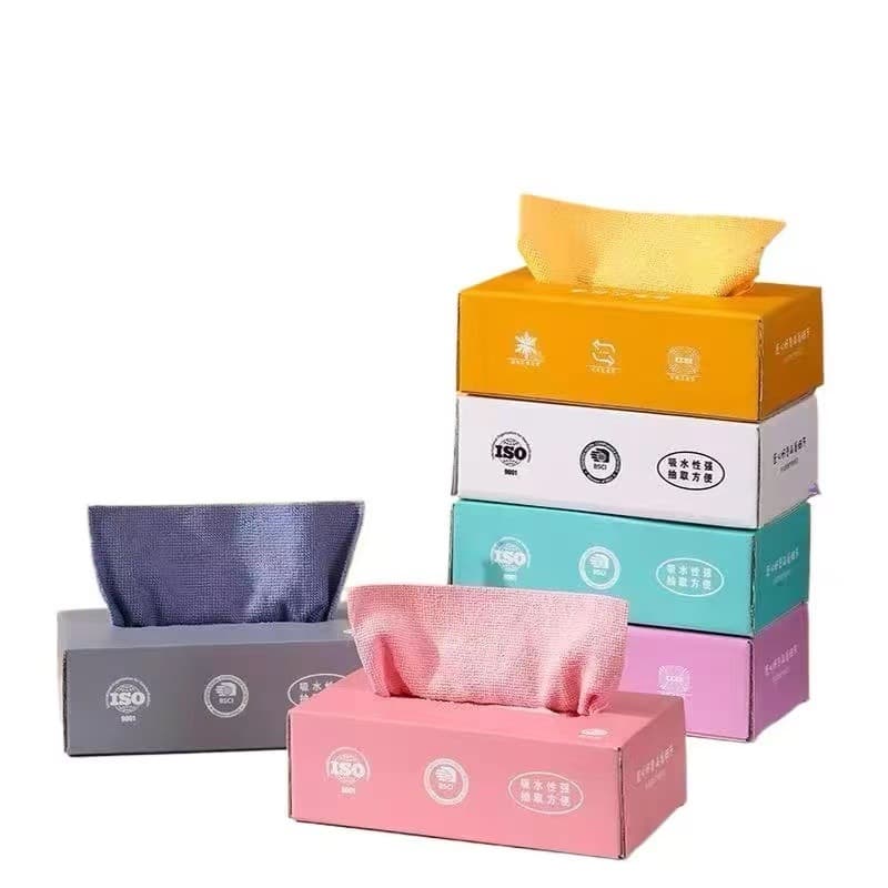 Boxed pull-out absorbent microfiber kitchen dishcloths, disposable scouring pads, lazy-person dishcloths wholesale