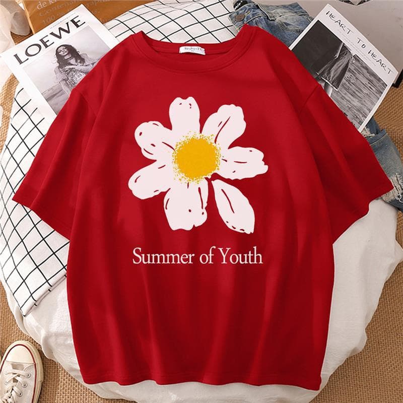 O-Code Cross-Border Women's Hip-Hop Cotton Sports 2022 O-Code T-Shirt Comfortable Short-Sleeve T-Shirt Breathable Daisy Small