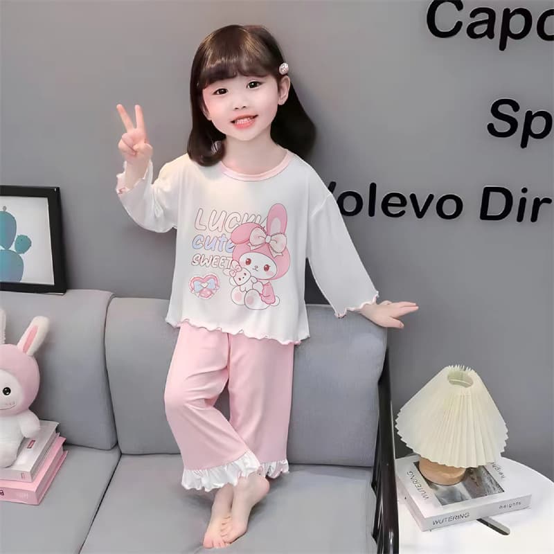 Girls' Summer Thin Long Sleeve Cartoon Merleti Princess Baby Suit Children's Home Clothes Spring and Autumn