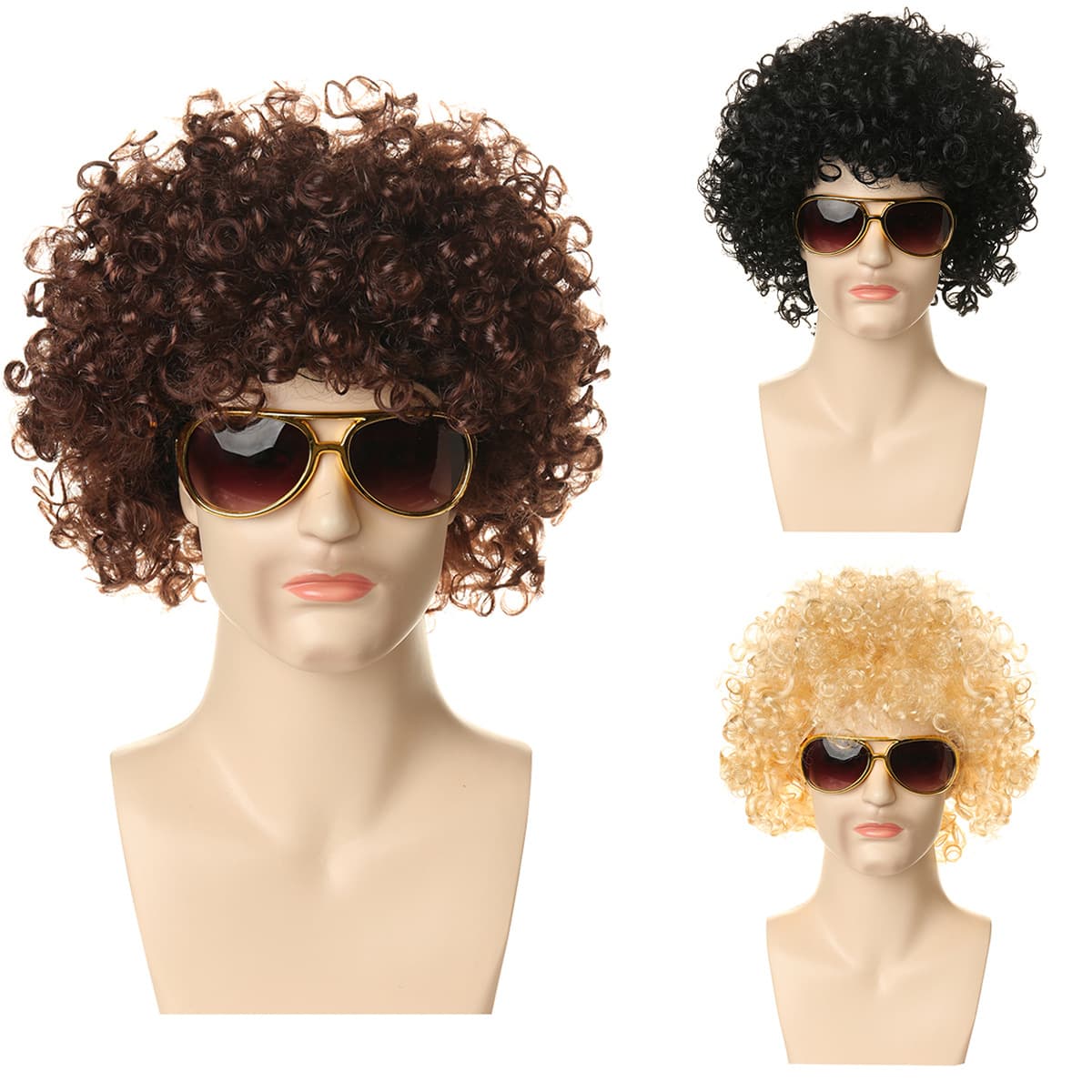 Amazon's Hottest Halloween Disco 80s Punk Hippie Black Curly Wig European and American Men's Rock Hair