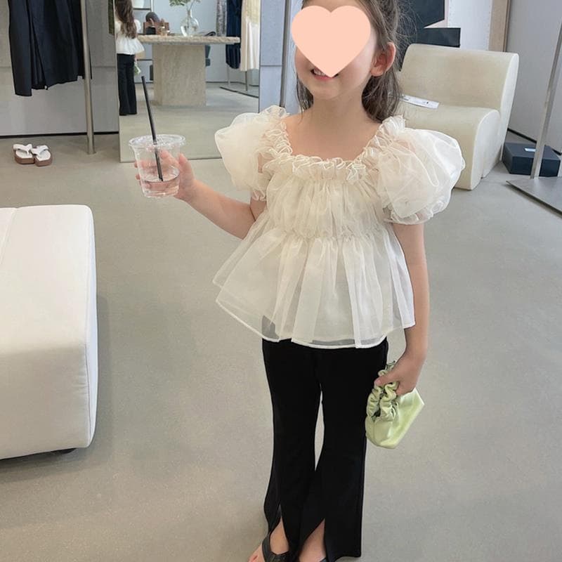 Girls' Set Ultra-Soft Mesh Breathable Top with Front-Slit Flared Pants 2026 Summer New Style Export Children's Clothing Wholesale