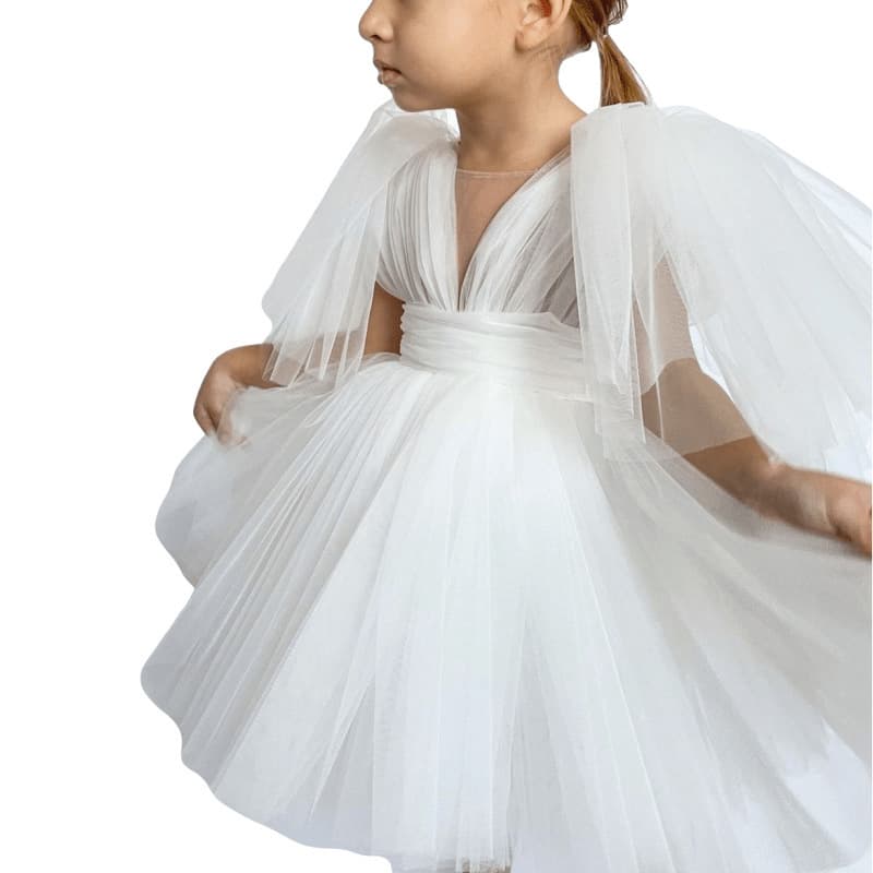 Girls Princess Dress Tutu Baby Birthday Party Wedding Performance Costume White Flower Girl Dress
