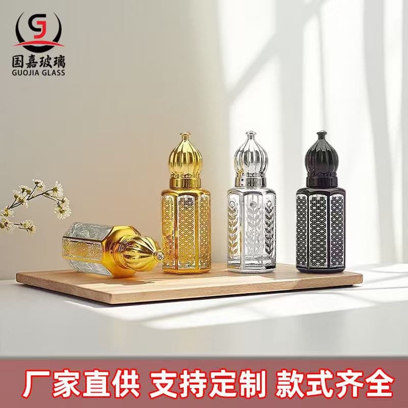 Electroplated Gold Essential Oil Bottle Glass Roller Ball Perfume Oil Refill Bottle Cross-border Electroplated Octagonal Roller Ball Bottle Wholesale