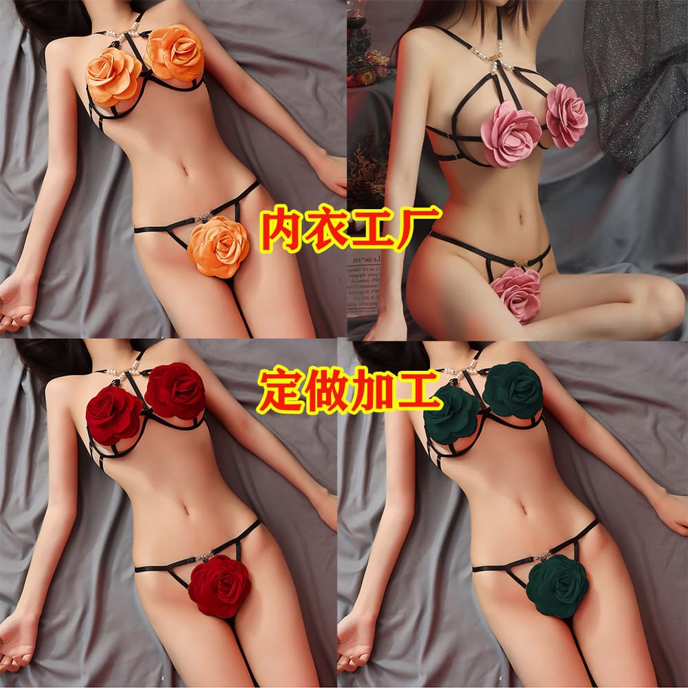 New Cross-Border Sexy Lingerie Carved Bra 9981 Bra 3D Flower Panties Plus Size Sexy Set