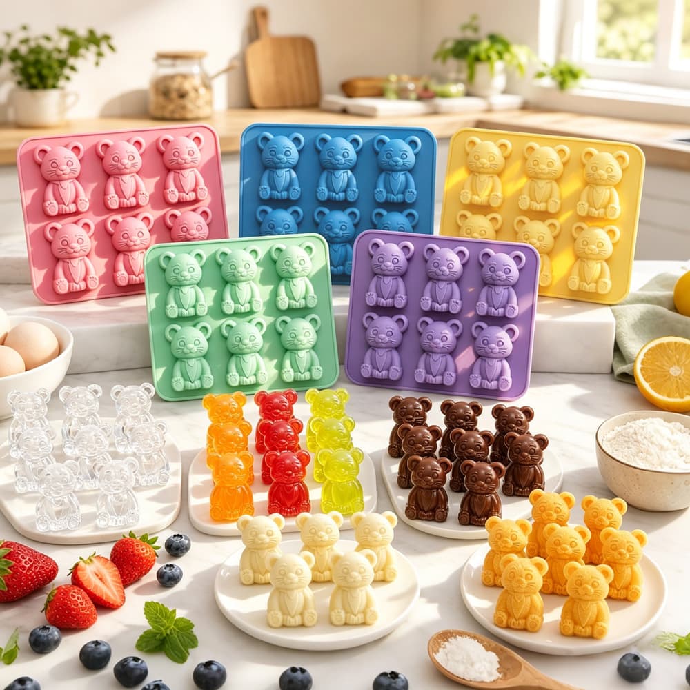 Pudding Chocolate Rice Cake Epoxy Resin Plaster Mold 6-Cavity Mickey Mouse Bear Cartoon Pattern Silicone Mold