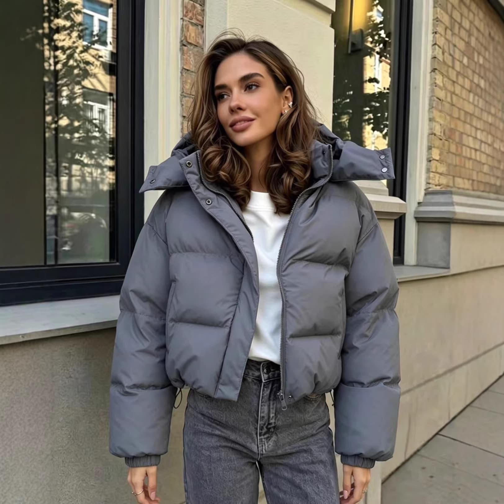 Amazon New 2025 Cross-border European and American Women's Loose Cotton Jacket Short Hooded Padded Coat