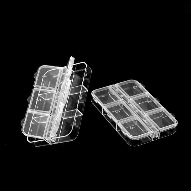 Nail Art Accessories Storage Box 6-Grid Small Sample Long Strip Box Nail Art Rhinestones Sequins Divided Box with Lid Transparent Wholesale
