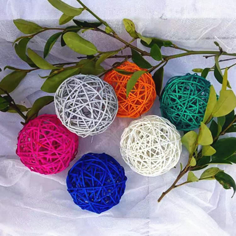 9cm Rattan Balls in White & Multicolor, Woven Decorative Balls for Corridors, Schools, Malls, Kindergartens, Light String Hanging Ornaments