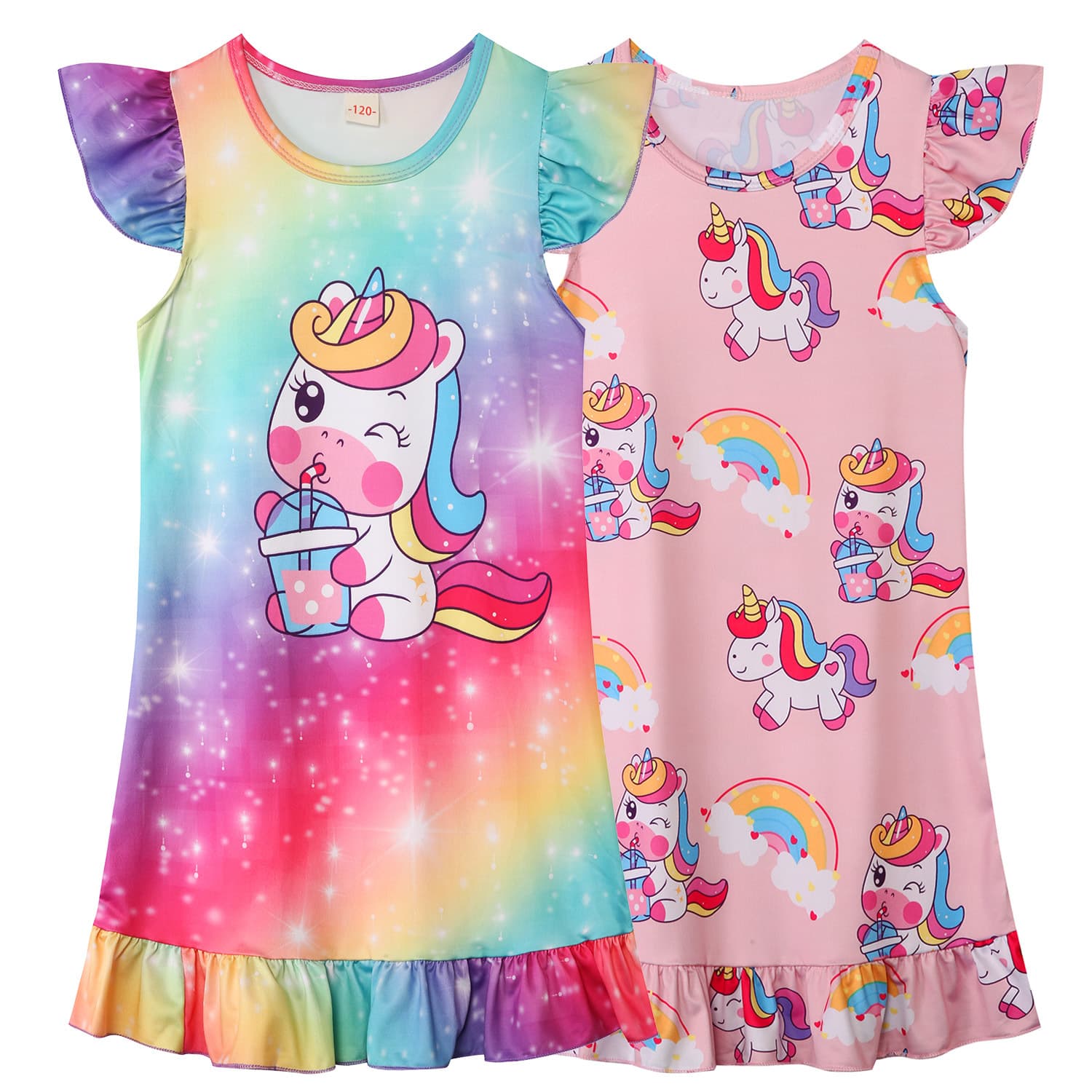 Unicorn Girls' Pajamas Summer Dress Short Sleeve Children's Clothing Homewear Children's Sleep Dress