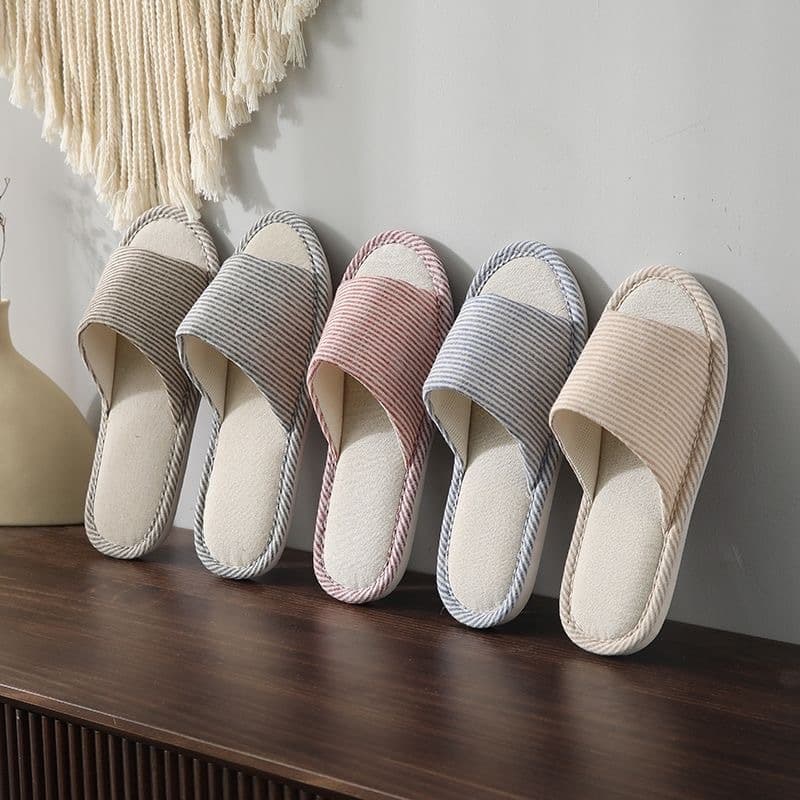 All-season Linen Striped Slippers for Women, Home Indoor Floor Non-slip Men's PVC Household Couples Rustic Manufacturer