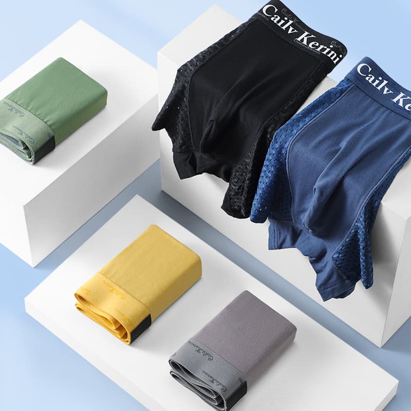 Cailv Kerini Ice Silk Mesh Breathable Men's Boxer Briefs Thin Seamless Antibacterial Four-Corner Underwear