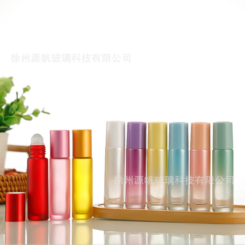 10ml Gradient Color Roller Ball Bottle Portable Frosted Glass Dropper Essential Oil Bottle Cosmetic Refill Bottle Perfume Bottle