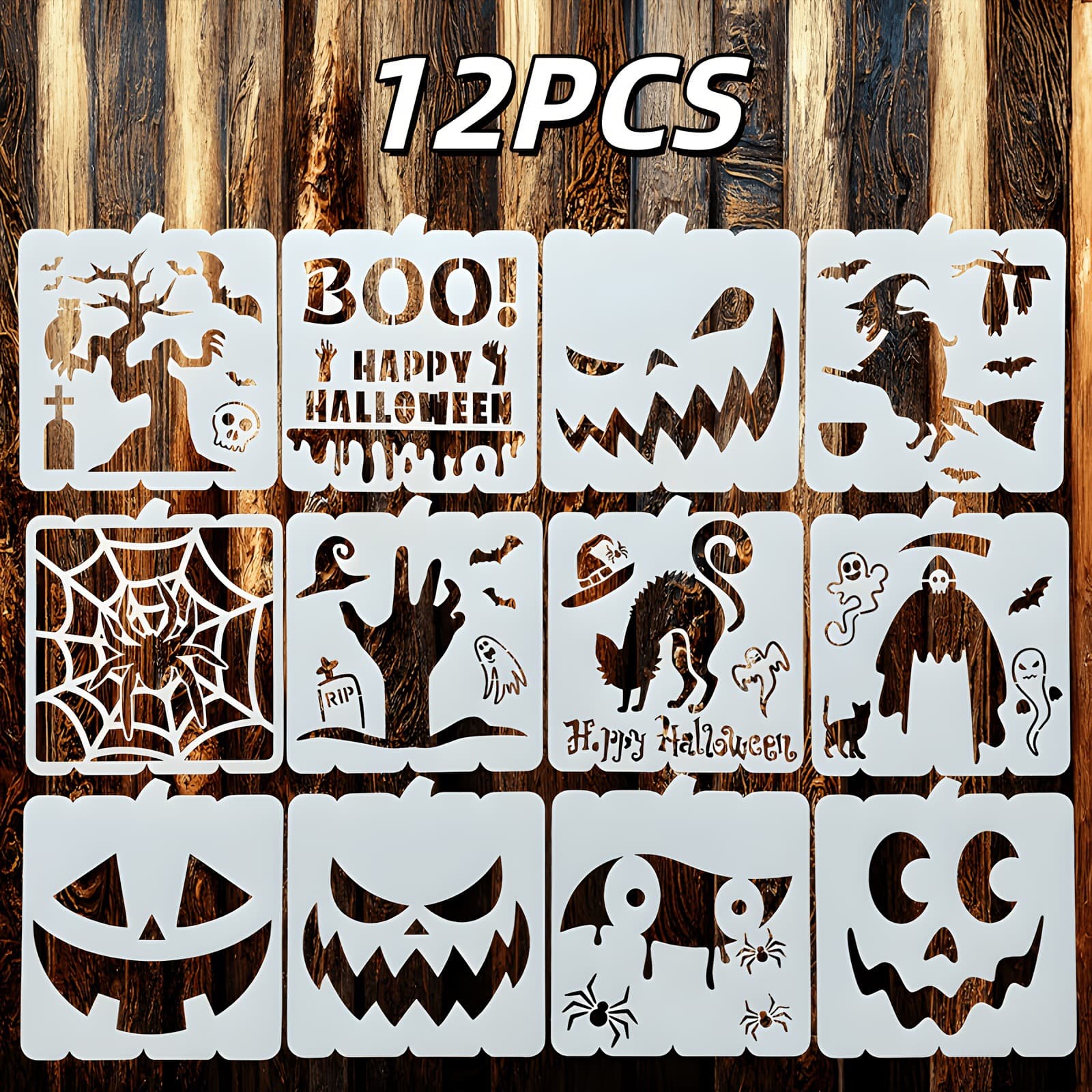 Halloween Painting Template PET Template Plastic Painting Aid Halloween Pumpkin Ghost Spider Witch Mold