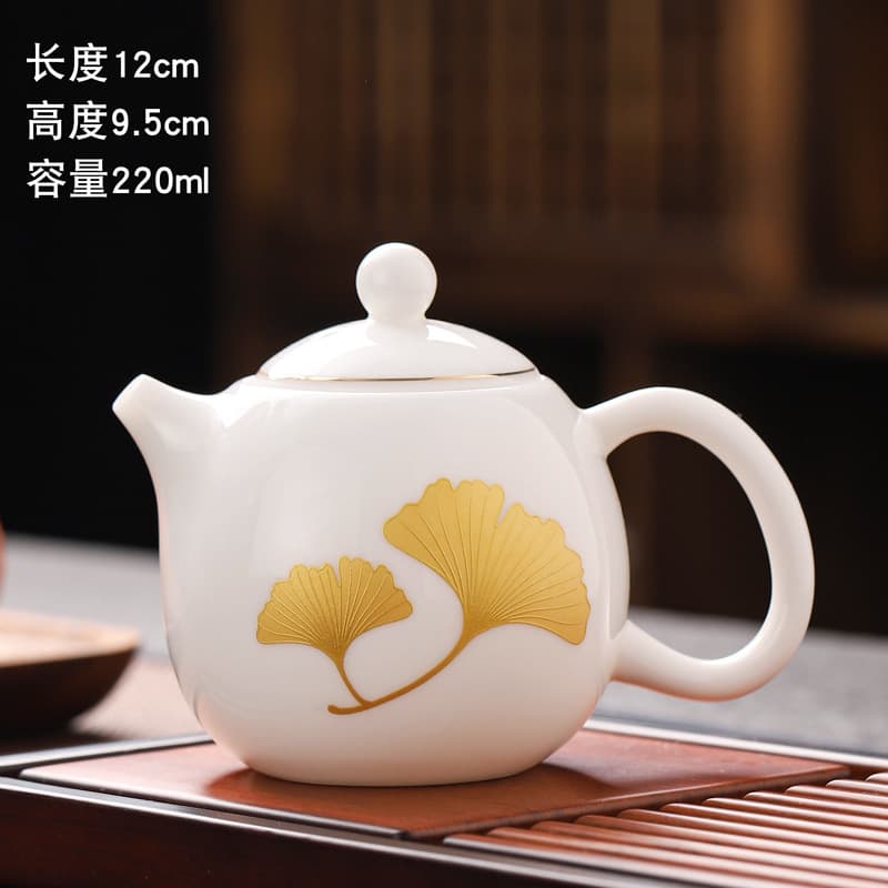 New Dehua White Porcelain Teapot with Gold Tracing, Creative Night Glow Dragon Egg Teapot with Ball Filter