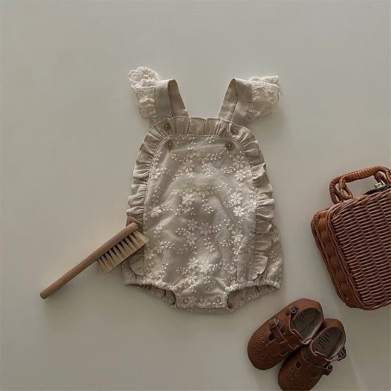 INS style spring and summer infant lace overalls for baby girls, cute one-piece bodysuit