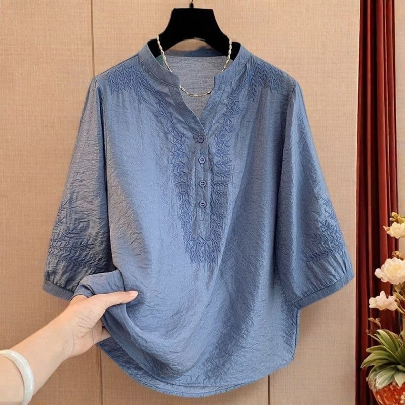 Chinese Style Women's Top 2026 Summer Cotton Linen Embroidered Blouse Chinese Linen Mother's New Shirt