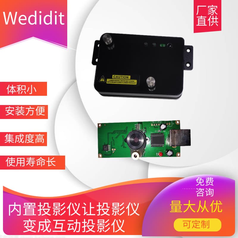 Interactive projector modules are used for multimedia touch interactive whiteboard teaching and conferencing.