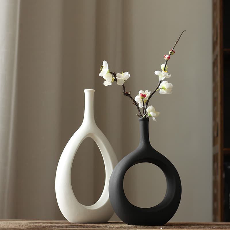 Nordic White Dining Table Dried Flower Black Vase Modern Home Decor Living Room Entrance Artificial Flower Arrangement