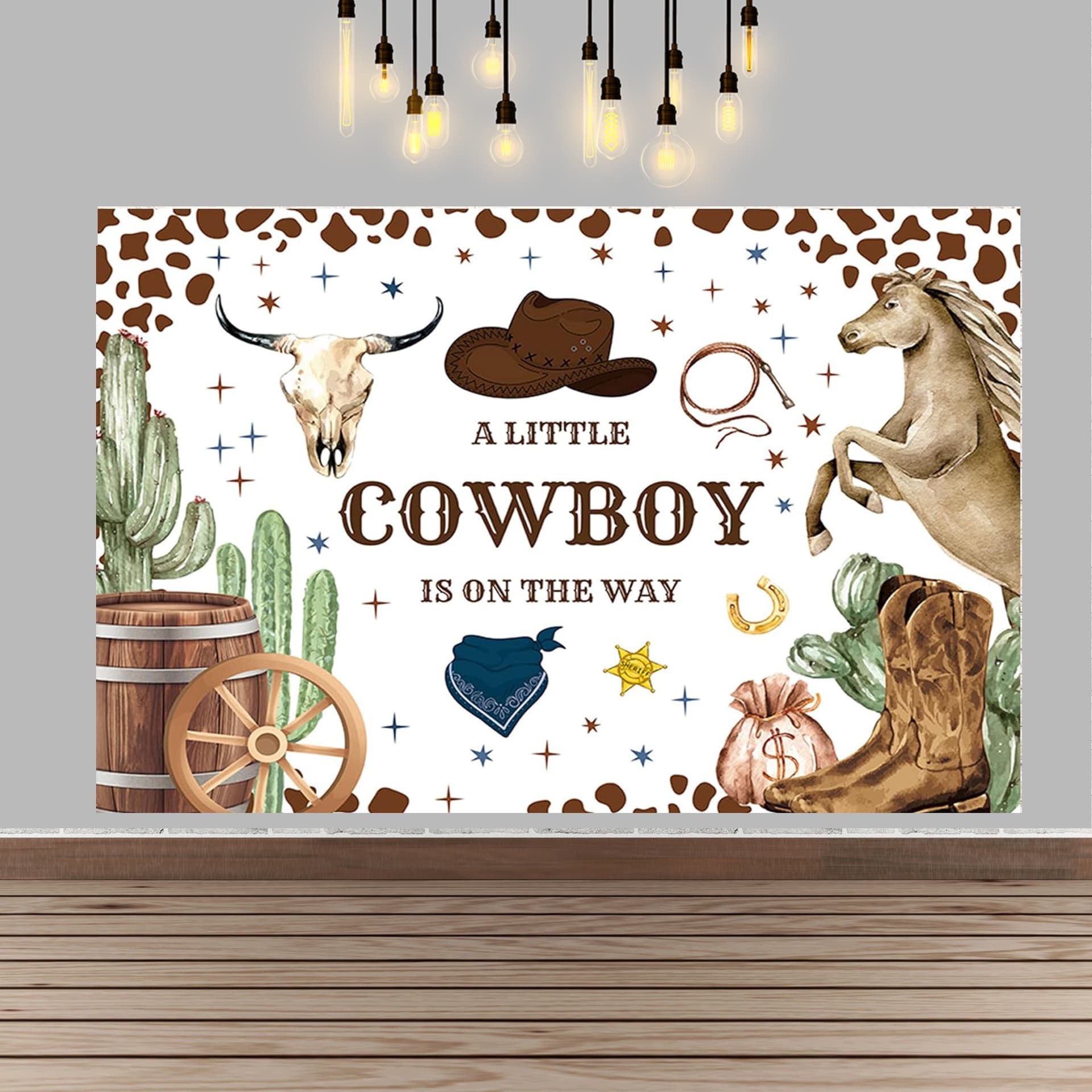 Wild West Cowboy Party Photography Backdrop Little Cowboy on the Road Photo Shoot Prop Decoration Banner