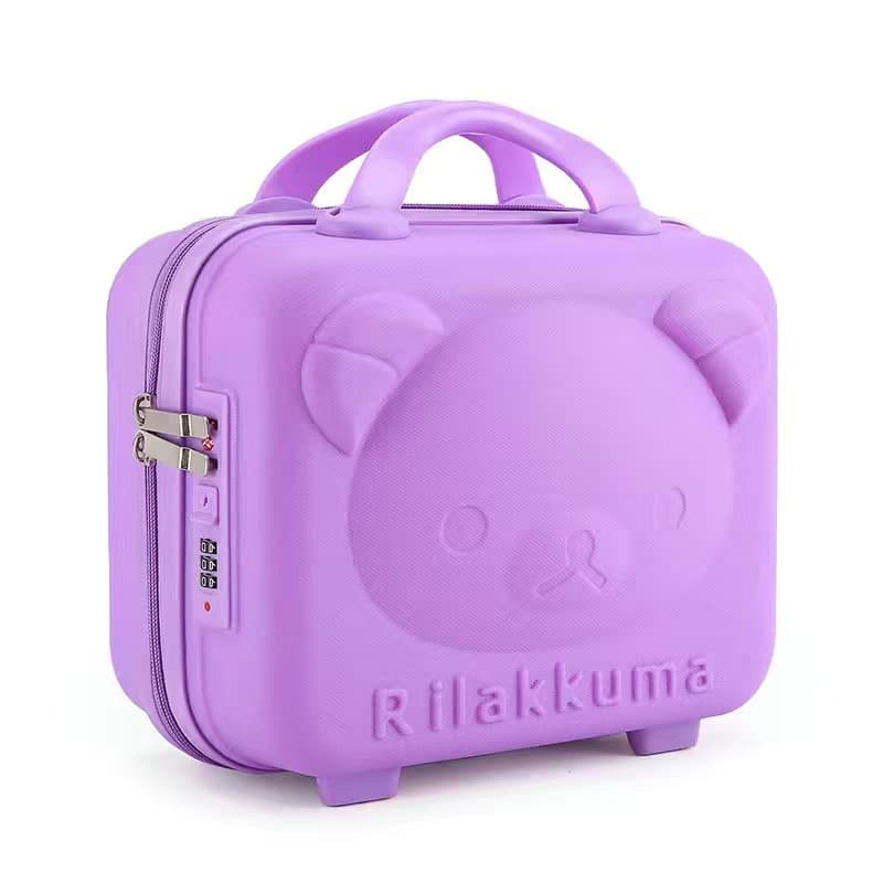 Cartoon Luggage Cosmetic Bag Portable Hanging Makeup Case Handbag Gift for Kids 14-inch Cute Bear