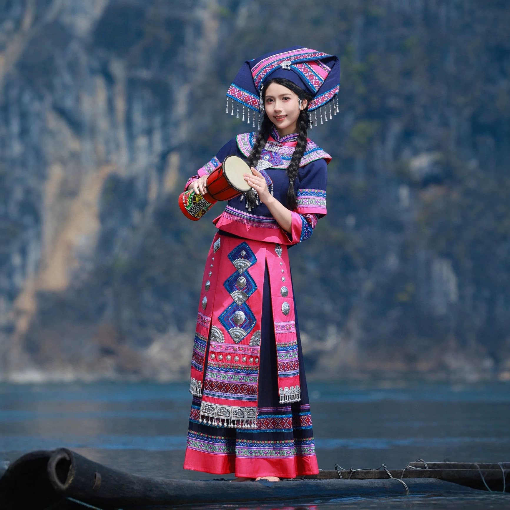 New Zhuang Formal Wear Women's Sanyuesan Zhuang Brocade Ethnic Costume Women's Dance Performance Long Skirt Set