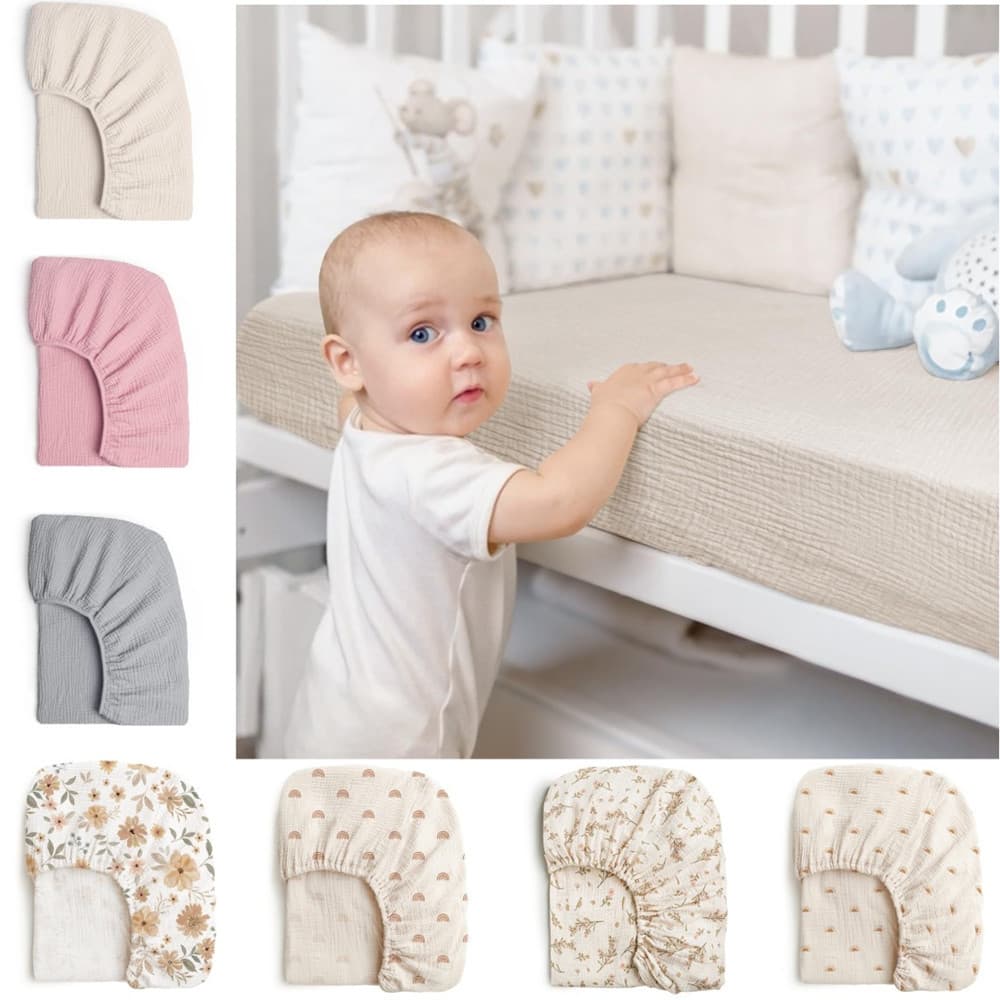 Amazon baby changing table bed cover, crinkle cotton gauze oversized fitted sheet, full-wrap double-layer cotton gauze breathable crib cover