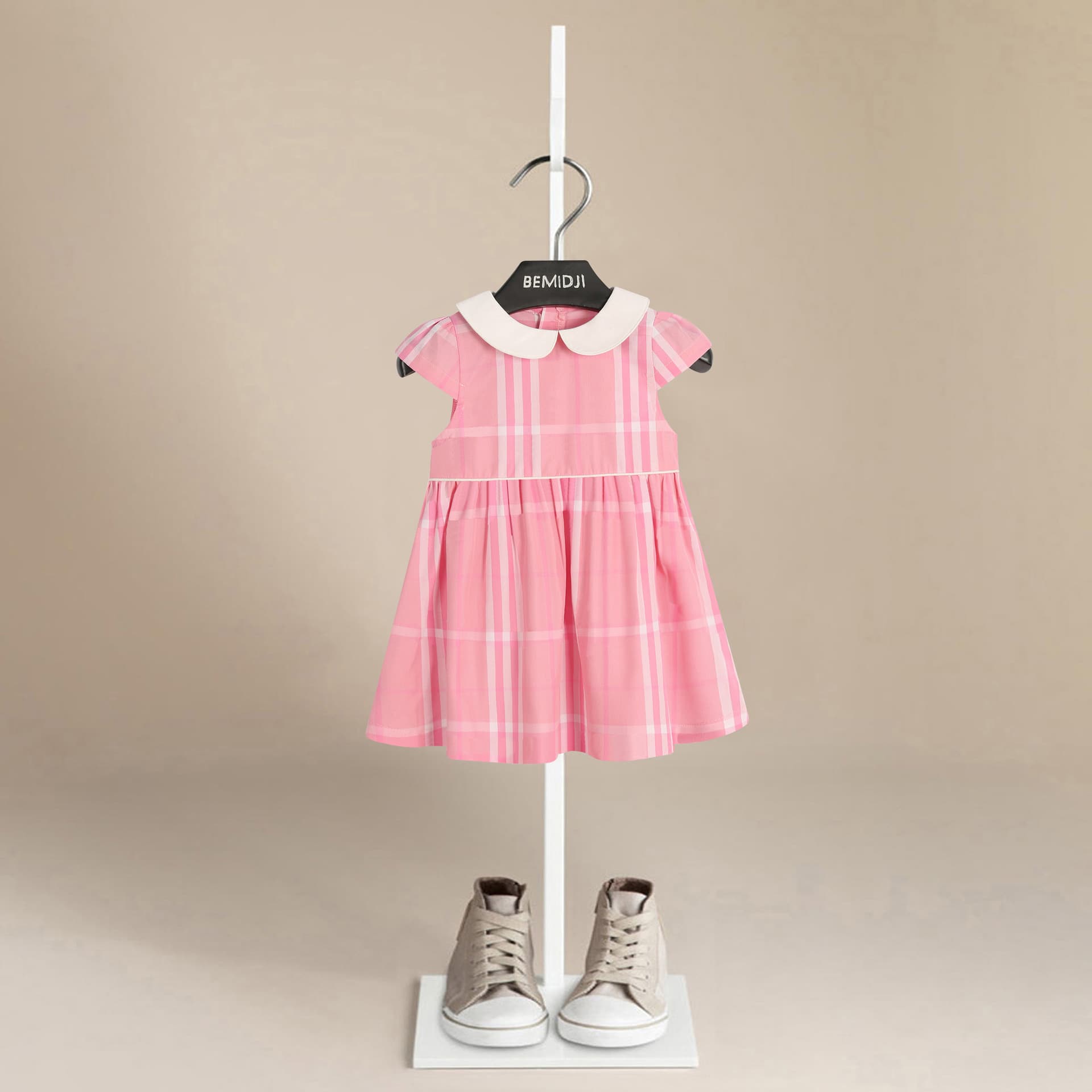 White Peter Pan Collar Princess Dress Fashionable Waist-Cinching Girl's Dress for Toddlers and Kids Cotton Children's Clothing BEMIDJI