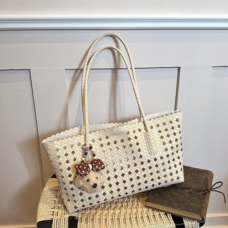 Cross-Border Niche Simple Tote Bag for Women Large Capacity Hollow Woven Basket Bag Beach Vacation Mother-Child Bag Women's Bag