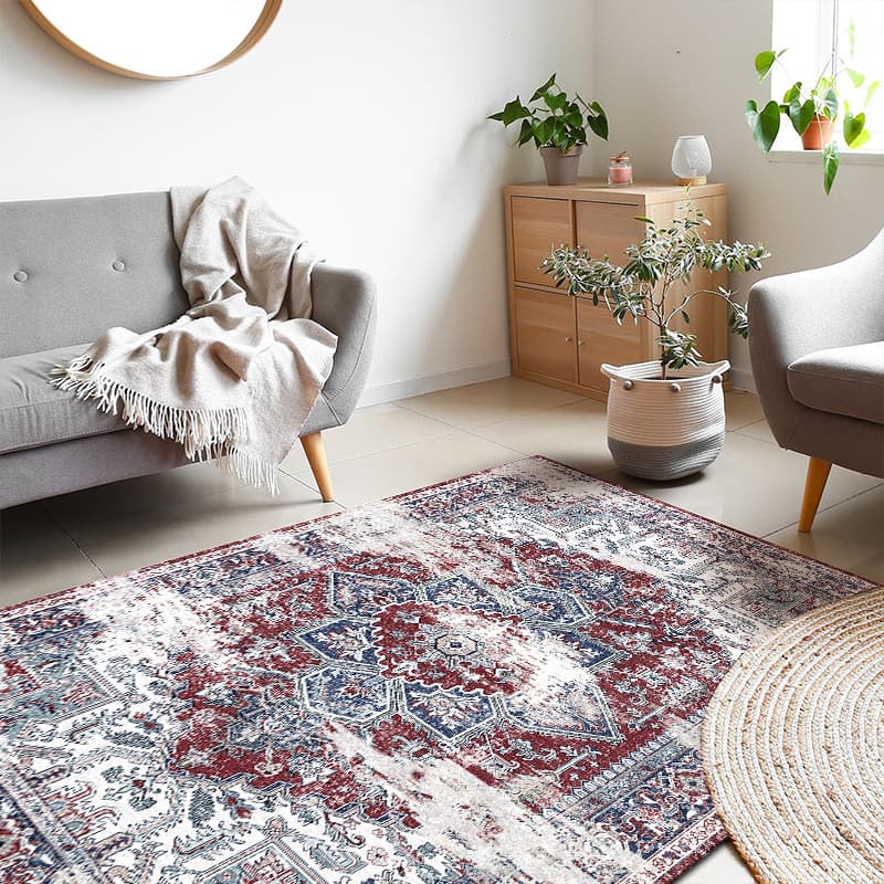 Wholesale Bohemian Non-Slip Home Bedroom Living Room Carpet Sofa Pad Vintage Distressed Faux Cashmere Rug Mat