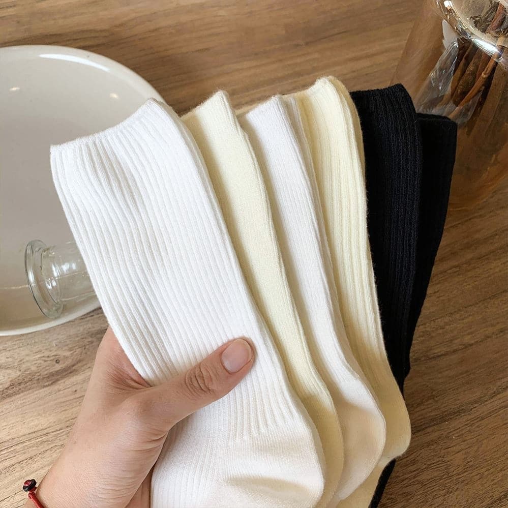 Japanese Solid Color Mid-Calf Socks for Women, JK Style Socks, New Stacking Socks, Black Long Socks