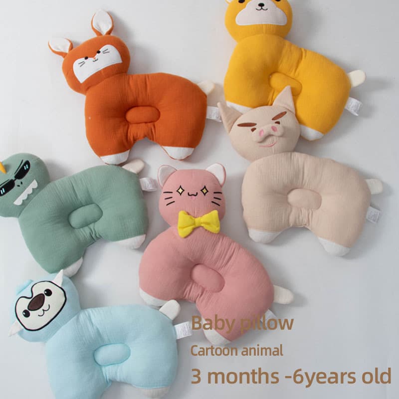 Children's Pillow for 3 Months to 6 Years Old, Baby Neck and Head Support, Double-Layer Cotton Gauze, Cuddly and Washable, Cartoon Design