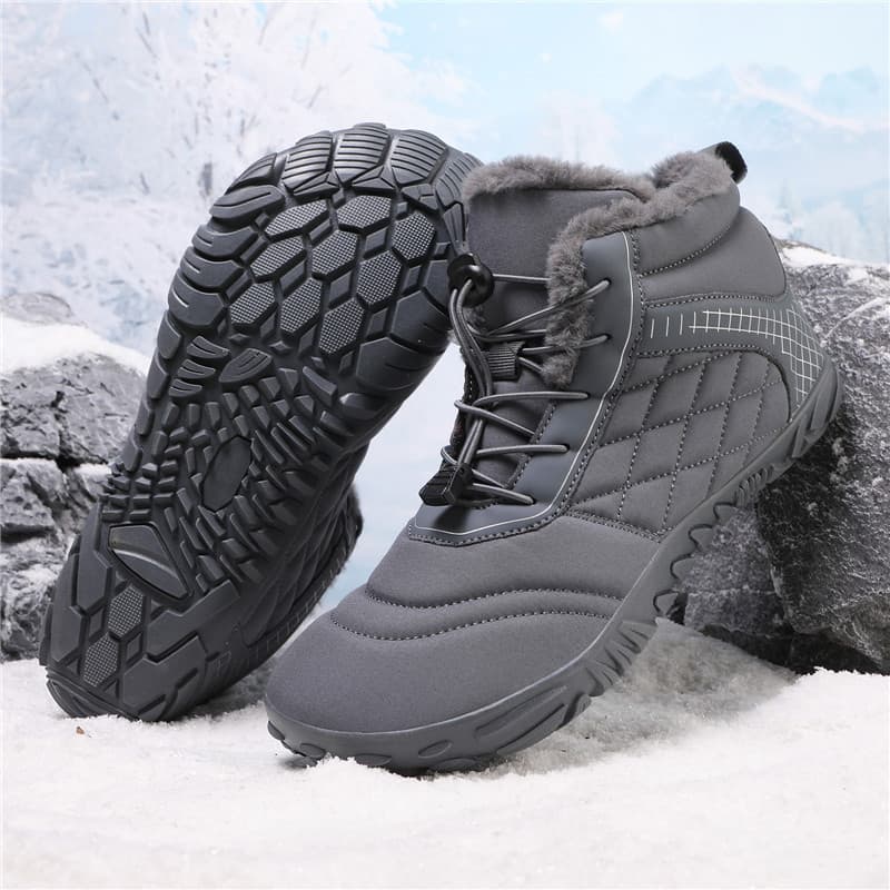 Five-finger cotton hiking boots, slip-resistant, unisex, thermal, mid-top, durable, fur-lined, men's and women's outdoor winter style