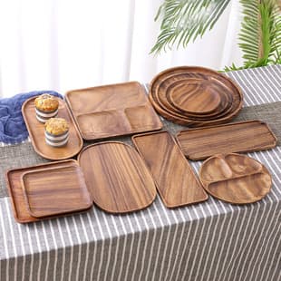 Cross-Border Walnut Wood Tray Serving Plate Hotel Home Tableware Solid Wood Dry Tea Tray Wooden Plate Japanese Fruit Tray