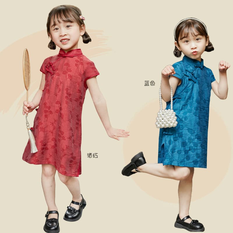 Girls' Tencel Cotton Cheongsam 2025 Summer New Style Children's Dress for Toddlers and Babies, Retro Solid Color Dress