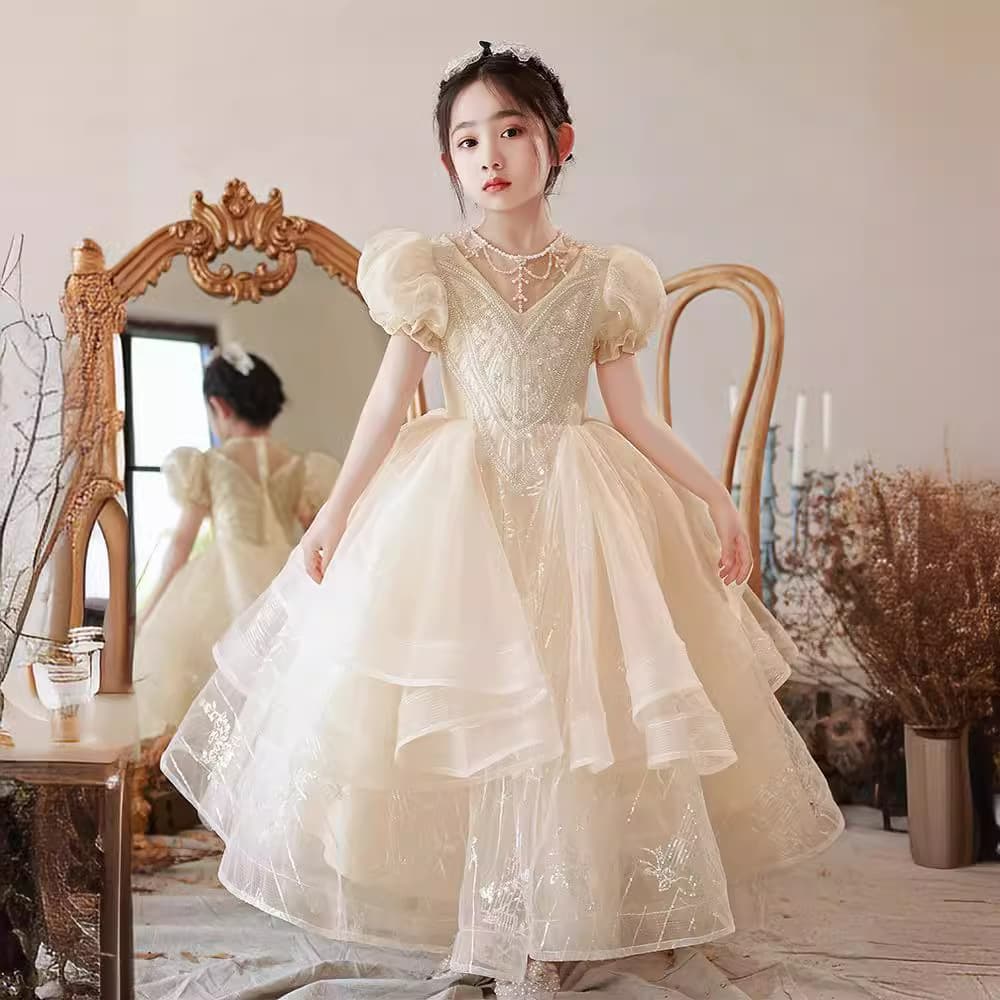 Children's Princess Dress Little Host Flower Girl Dress Toddler Tutu Girls Piano Performance Outfit Runway