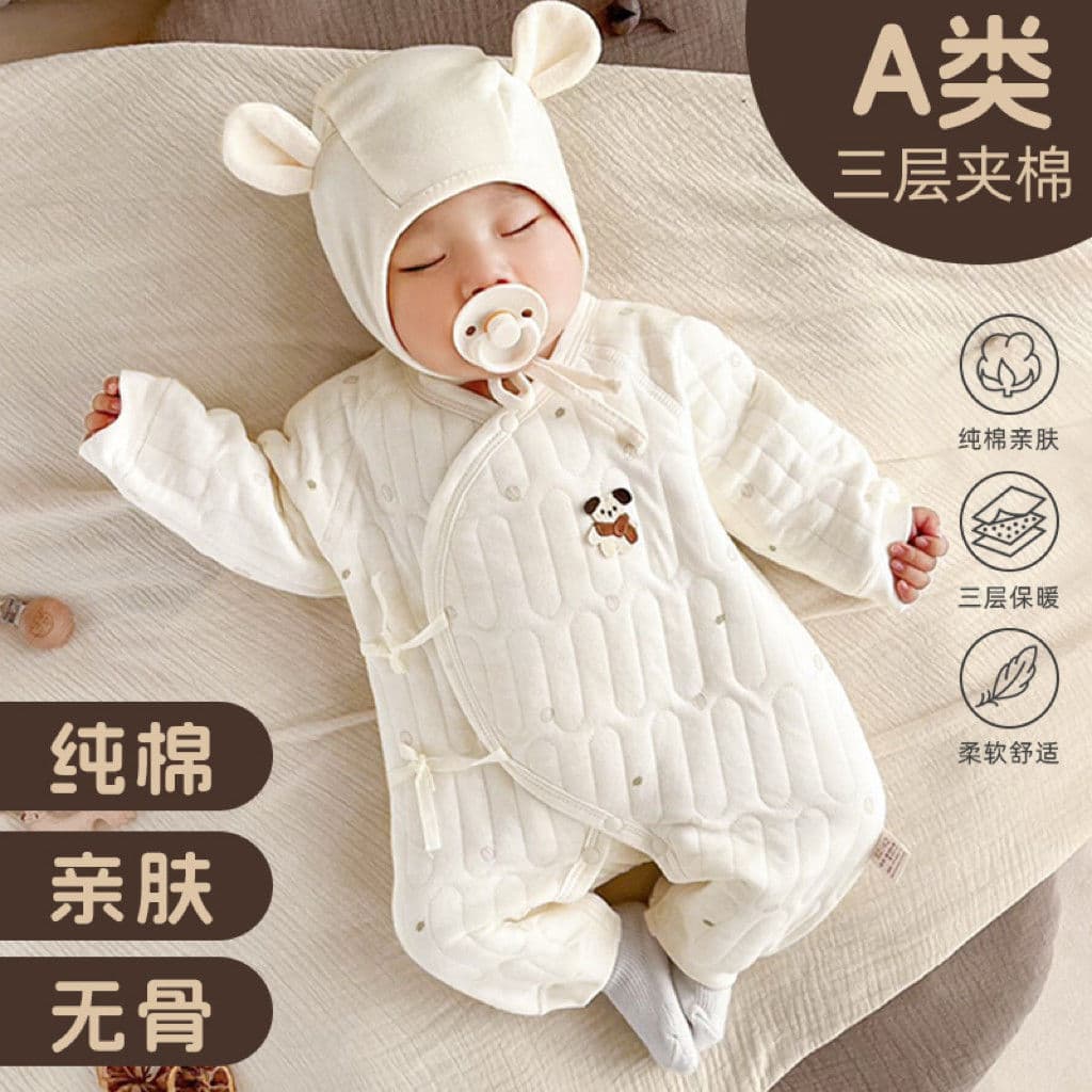 Newborn Baby Clothes Autumn Winter Warm Pure Cotton Padded Monk Suit Newborn Baby Bodysuit A-Class Autumn Outfit
