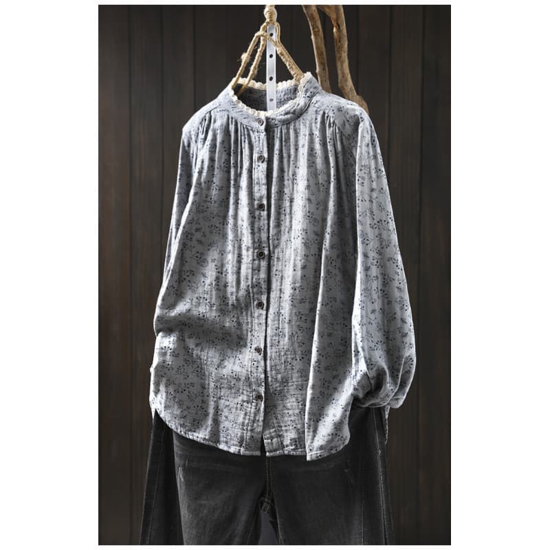 2026 Spring/Summer New Lace Stand Collar Long Sleeve Blouse for Women Loose Slimming Artistic Casual Base Shirt