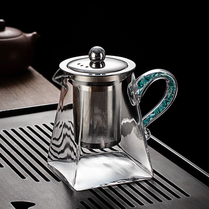 Turquoise Teapot Tea Maker Large Capacity Crystal Glass Heat-Resistant Kettle Tea Separation Flower Tea Set