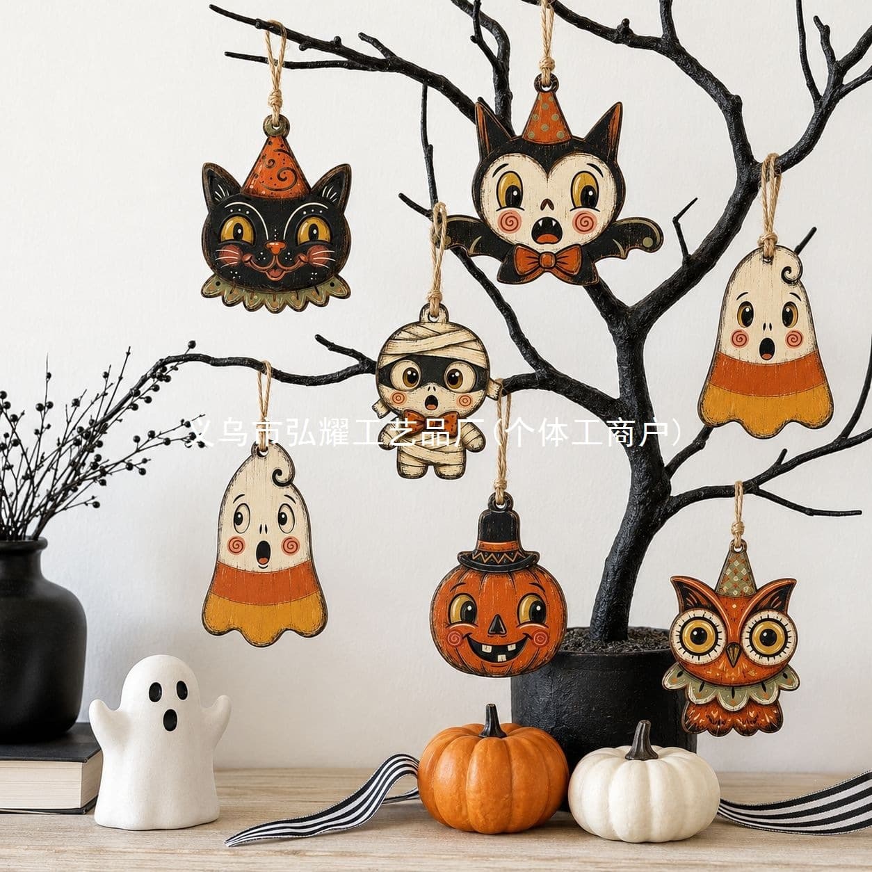 Halloween Wooden Printed Hanging Ornaments Black Cat Ghost Mummy Small Decorations Customizable Home Wall Branch Decor