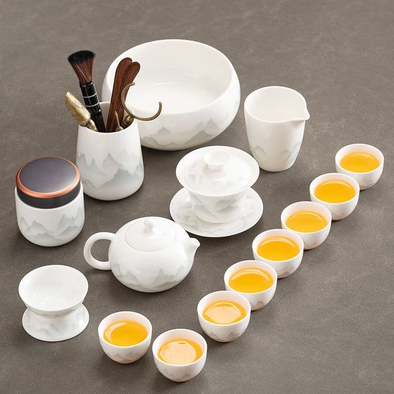 White Porcelain Tea Set for Home Use, Dehua Blanc de Chine Luxury Gongfu Lid Bowl and Teapot, Office Complete Set Drop Shipping