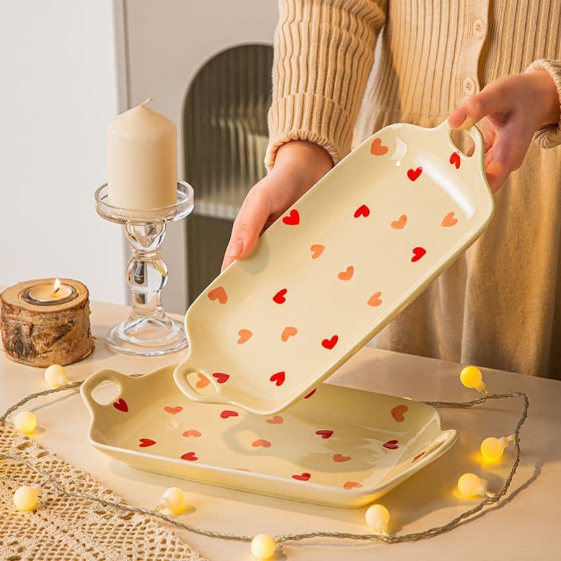 Cream Style Heart-Shaped Double-Handle Fish Platter Long Plate High-Quality Plate for Braised Fish Steamed Fish Plate