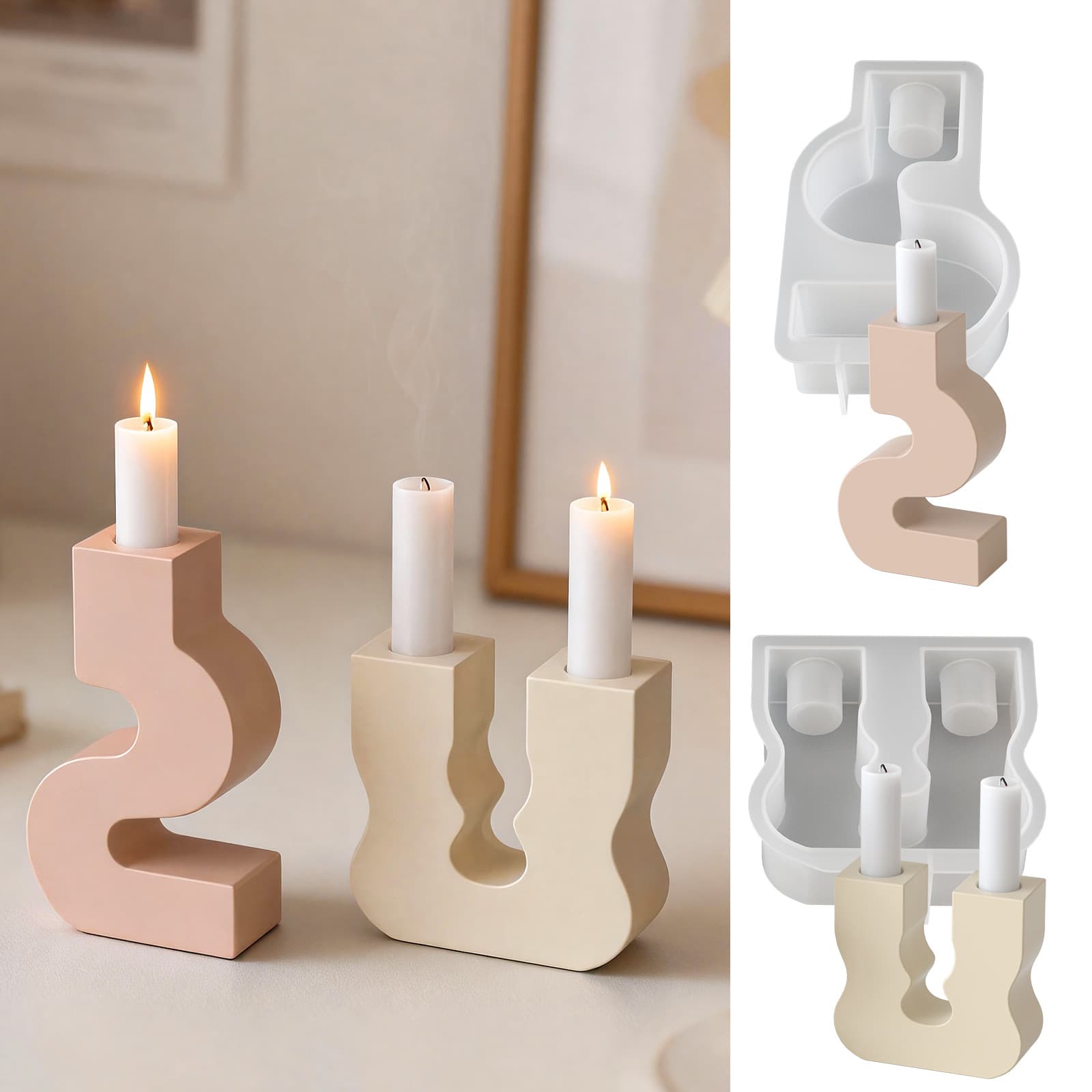 Simple Irregular Candle Holder Mold U-Shape S-Shape Wave DIY Epoxy Resin Gypsum Base Silicone Mold
