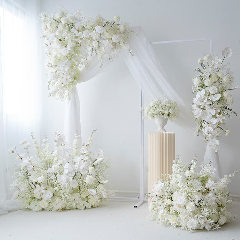 European Style White Wedding Decoration Arch Floral Wedding Silk Flower Stage Welcome Background KT Board Decoration Ceremony Flowers