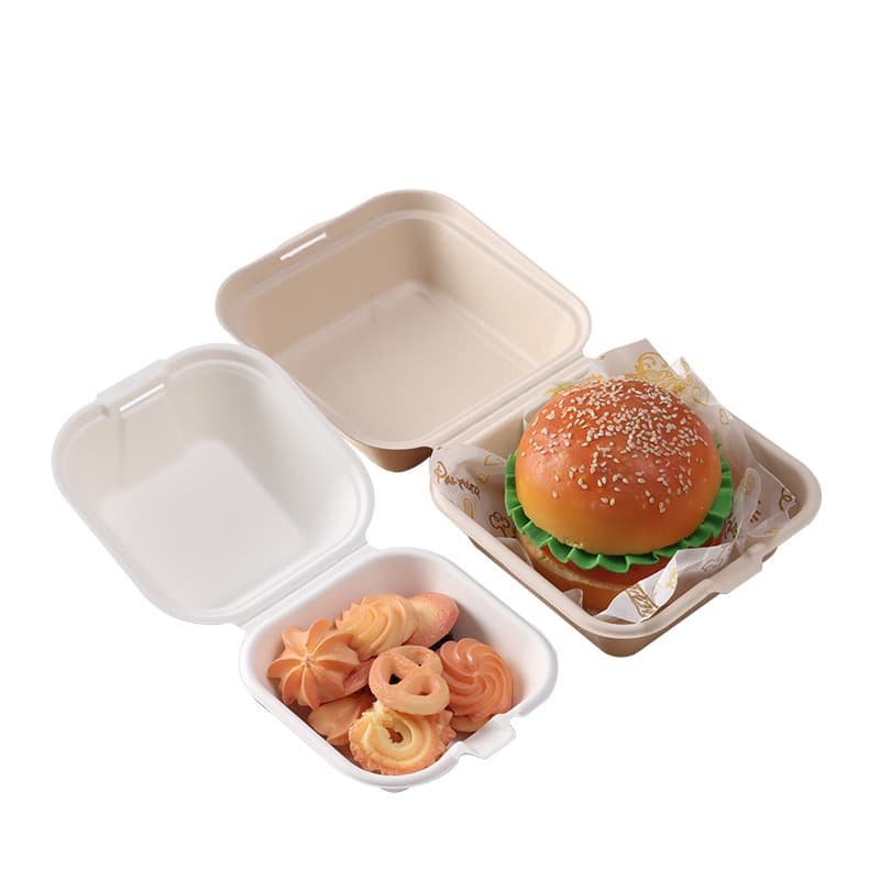 Disposable Pulp Meal Box Hamburger Box Biodegradable Takeout Lock Box Bento Box Dessert Cake Trendy Food Packaging Wholesale
