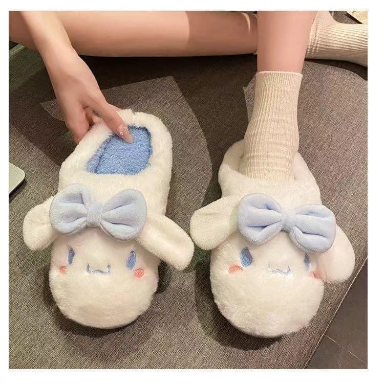 Cute Cotton Slippers for Women, Indoor and Outdoor Fluffy Slides, Winter Warm Fleece-Lined Shoes for Dorm