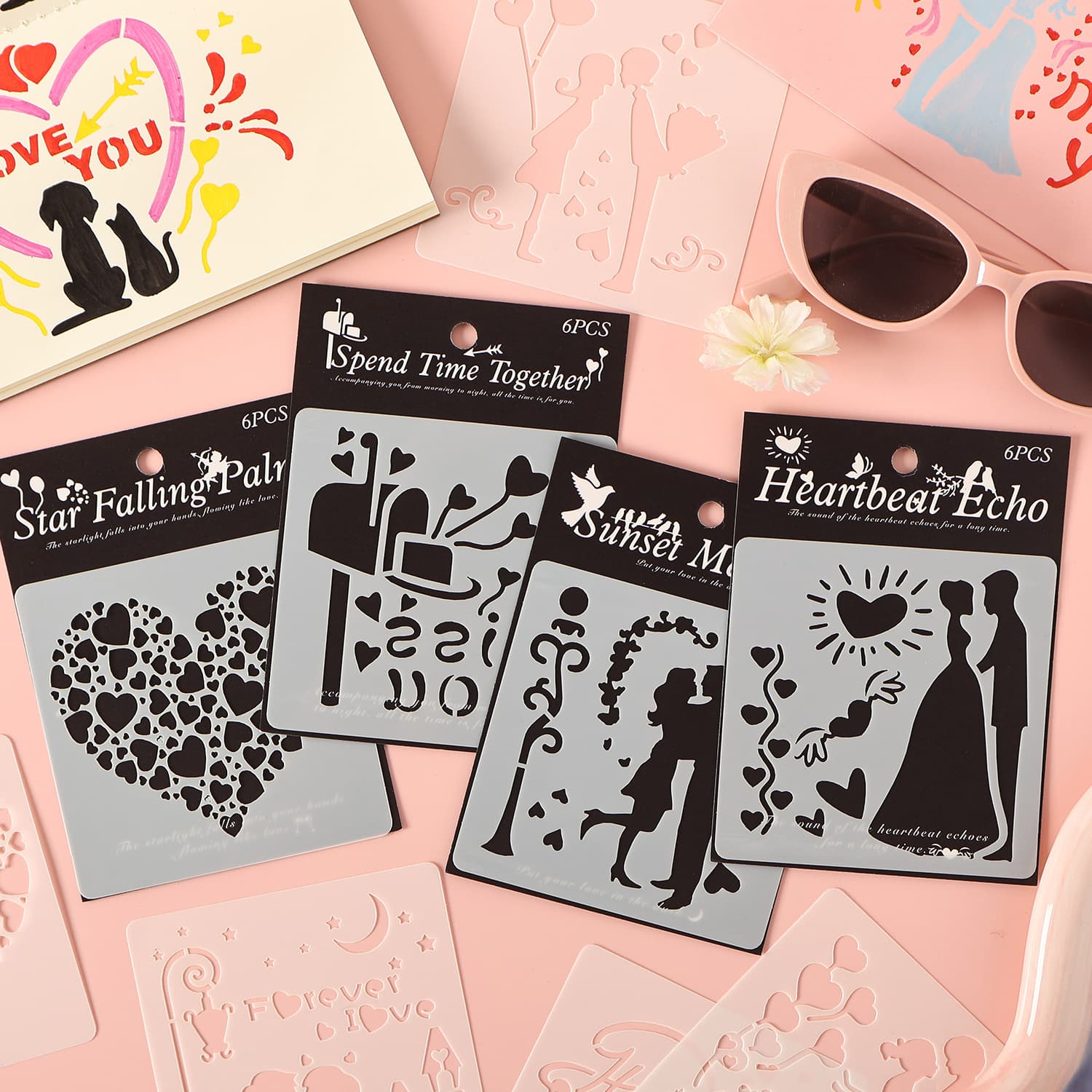 Whispers of Love Qixi Card Hand-drawn Template DIY Love Letter Cross-border Valentine's Day Drawing Template Journal Art