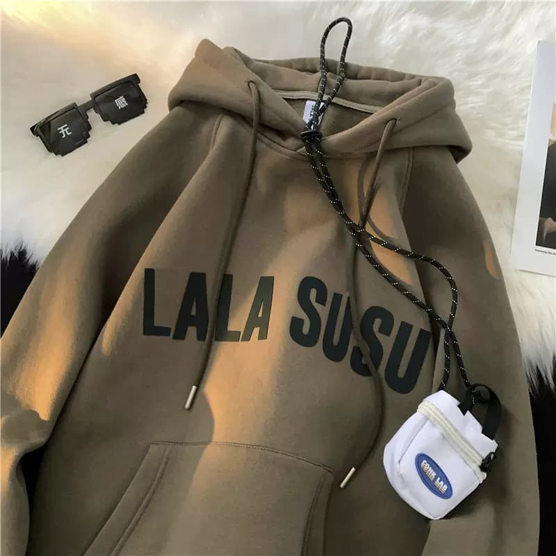 Vintage American Style Men's Hooded Sweatshirt Loose Fit Fleece Lined Thickened Jacket Autumn Winter Trendy Brand Versatile