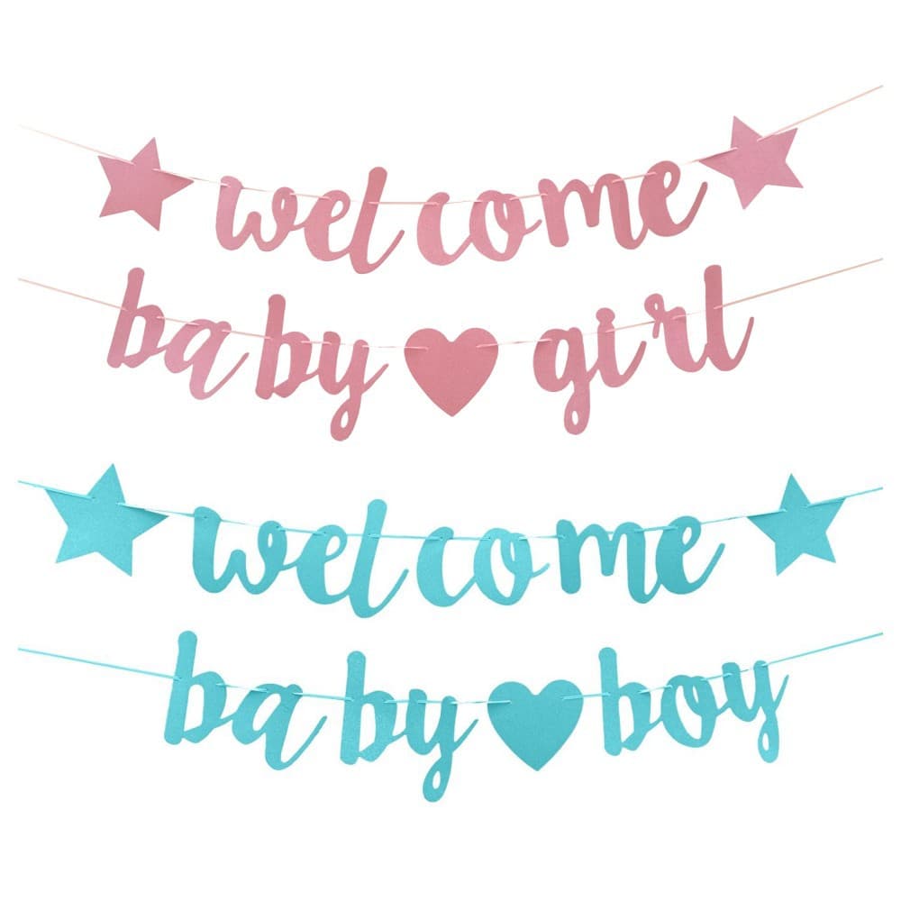 Baby shower welcome baby girl boy glitter letters gender reveal/baby shower banner paper