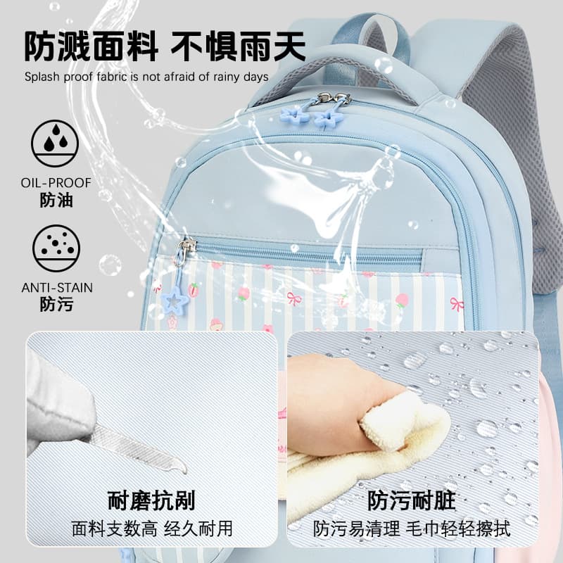 Girls' Backpack for Elementary Students Grades 1-6, Large Capacity, Lightweight, Spine-Protecting, Cute Cartoon Design